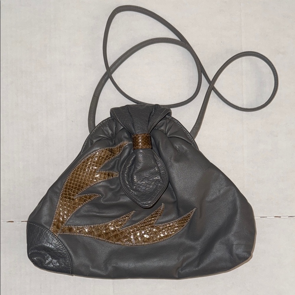 Vintage 80s Genuine Leather by Donny Gray and Brown Reptile Scale Pattern Purse